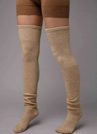 beige camel wool thigh high socks mongulai