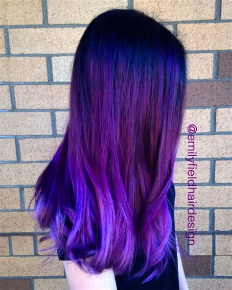 Bright Purple Hair Faded Purple Ends Black Roots Color Melt Color