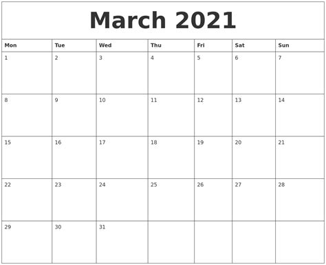 March 2021 Printable Calendar Pages