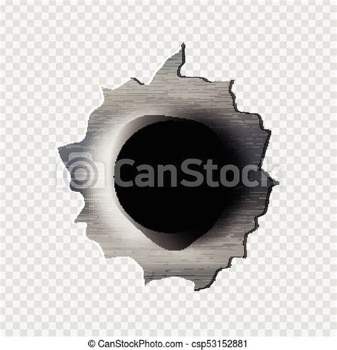 Ragged Bullet Hole Torn In Ripped Metal On Transparent Background