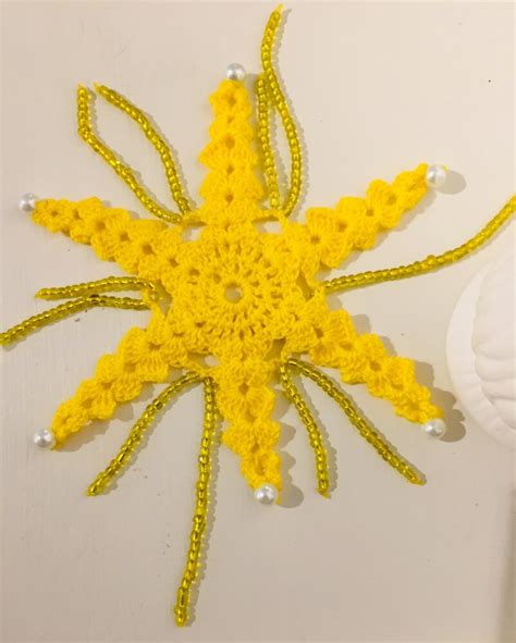 Star Flower Crochet Beaded Christmas Bauble Pattern