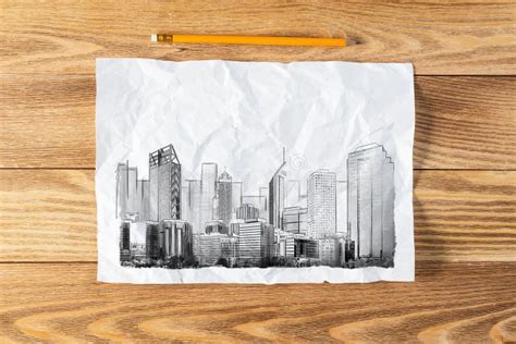 Big City Skyline Pencil Draw Stock Image Image Of City Drawn 173022773