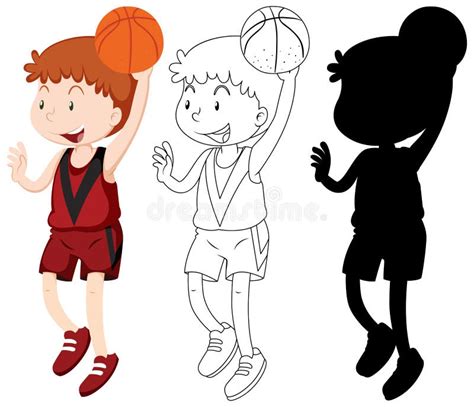 Basketball Player In Colour And Outline And Silhouette Stock Vector