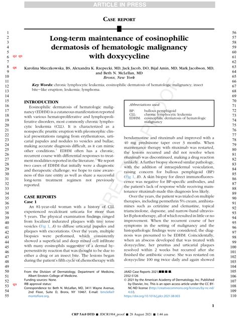 Pdf Long Term Maintenance Of Eosinophilic Dermatosis Of Hematologic
