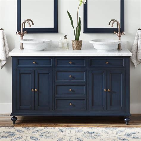 It's made with a solid birch wood base, and has an included marble surface with a ceramic undermount sink. 60"+Keller+Double+Mahogany+Vessel+Sink+Vanity+-+Vintage ...