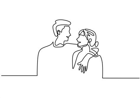 Continuous One Line Drawing Loving Couple Woman And Man In Love Relationship Vector