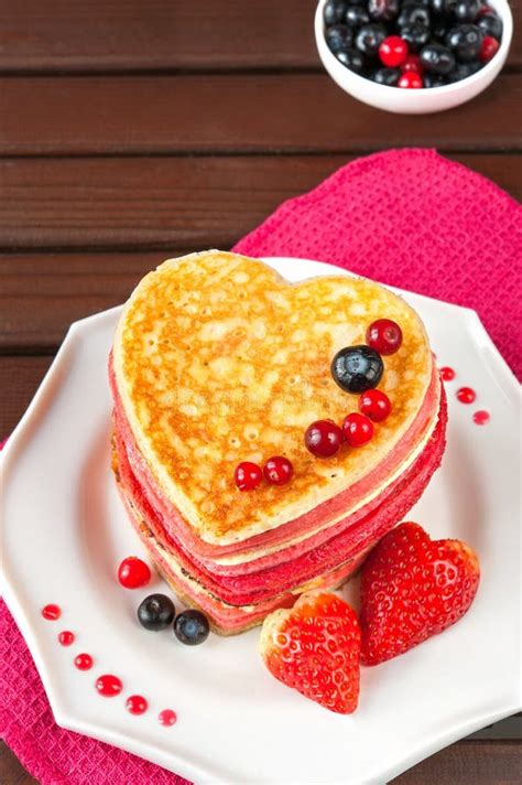 Festive Dish Valentines Day Homemade Colored Heart Shaped Pancakes
