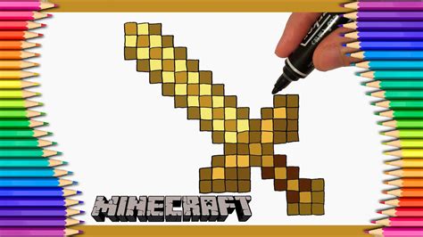 How To Draw Minecraft Sword Gold Learn To Draw Youtube