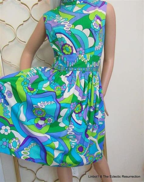 vintage 1960s groovy pucci esque empire dress wild psychedelic print s m womens vintage