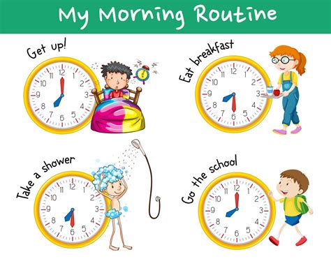 Morning Routines With Clocks And Children 294232 Vector Art At Vecteezy