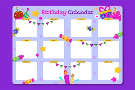 Premium Vector Hand Drawn Birthday Calendar Template Design