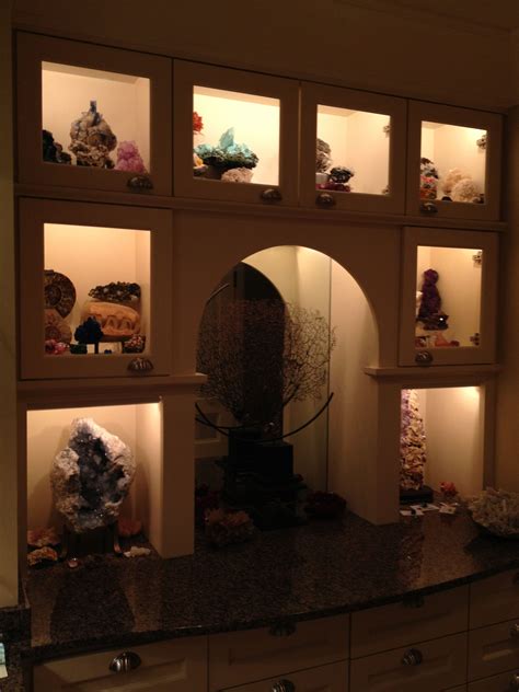 Mineral Display Illuminated With Hidden Linear Light Source In Each Compartment Rock Display