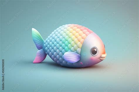 Cartoon Rainbowfish Soft Pastel Color Perfectly Detailed Entire Body