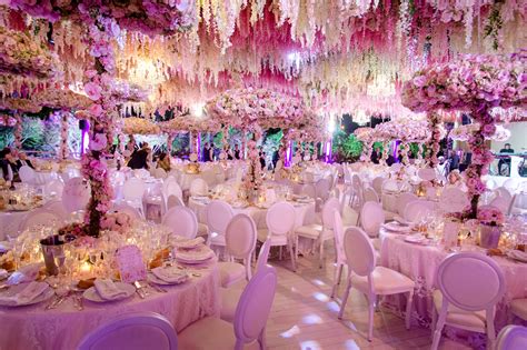 Wedding Reception With Extravagant Hanging Florals