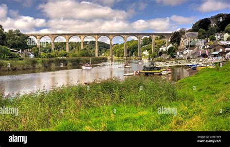 Calstock Railway Viaduct Over The River Tamar On The Border Between Devon And Cornwall