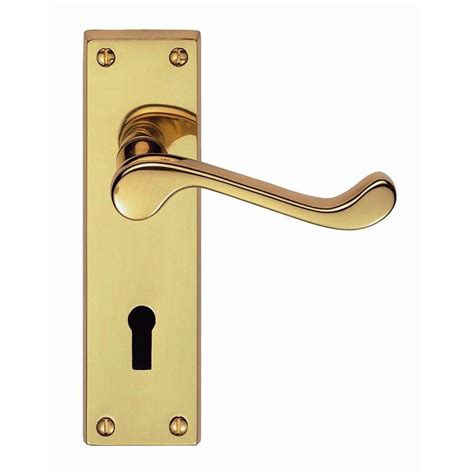 Dl54 Victorian Scroll Lock Door Handle Polished Brass Lever Door