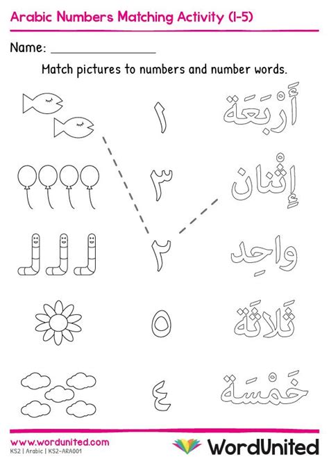 Arabic Numbers Matching Activity 1 5 Wordunited Arabic Alphabet