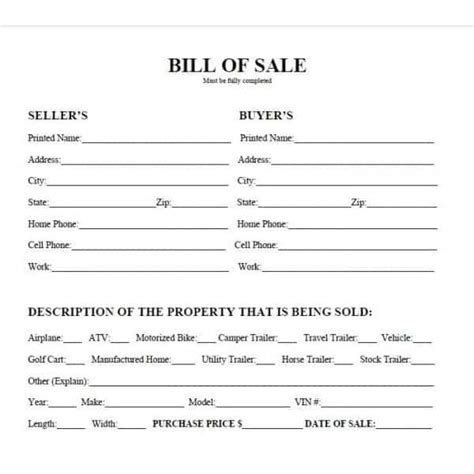 Atv Bill Of Sale Templates Find Word Templates