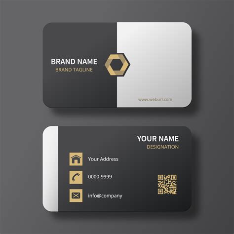 Modern Black And White Business Card With Gold Hexagon Logo 661901