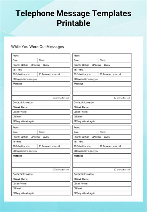 Free Telephone Message Templates Printable