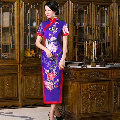 Shanghai Story China Dress Qipao Faux Silk Cheongsam Chinese Traditional Dress Long Qipao Dress