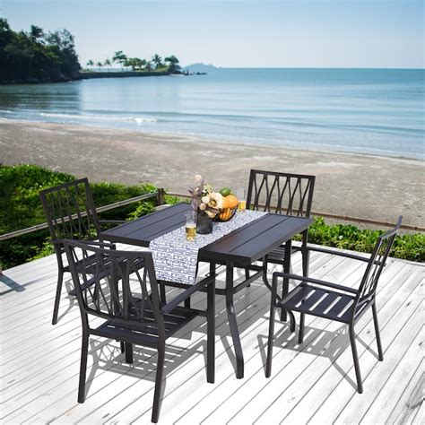 Nuu Garden Black Iron 5 Piece Patio Dining Set With Square Table And
