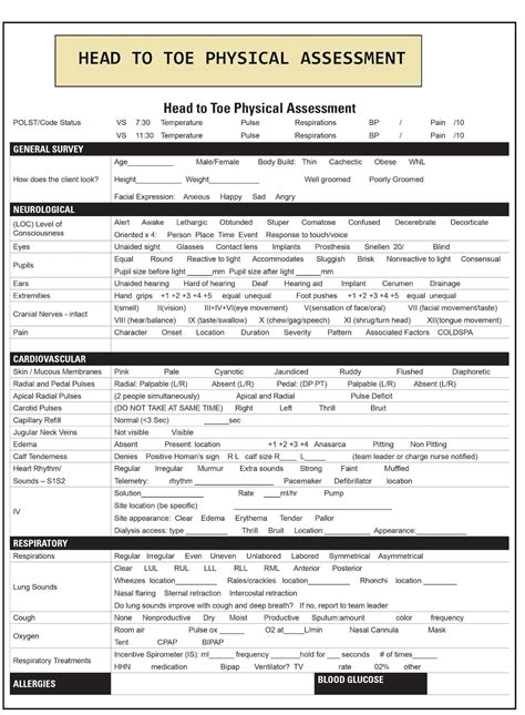 Head To Toe Assessment Nursing Template Head To Toe Assessment