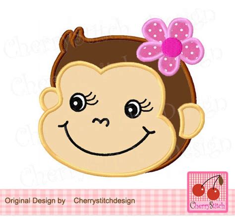 Monkey Girl Machine Embroidery Applique Design An0014 Etsy