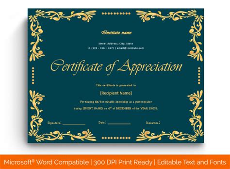 Certificate Of Appreciation For Guest Speaker 1461 Green Doc