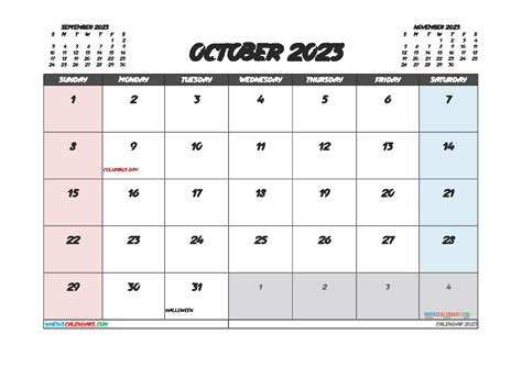 Free Printable October 2023 Calendar 12 Templates Printable