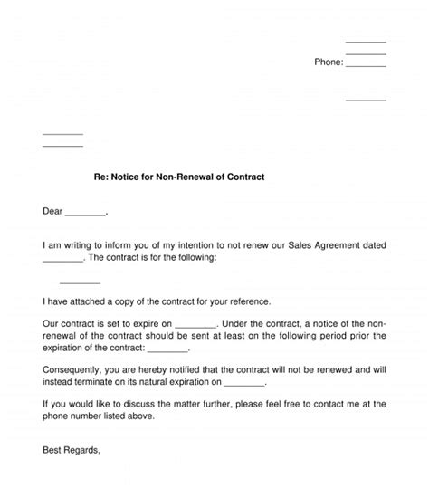 Notice for Non-Renewal of Contract - Sample Template