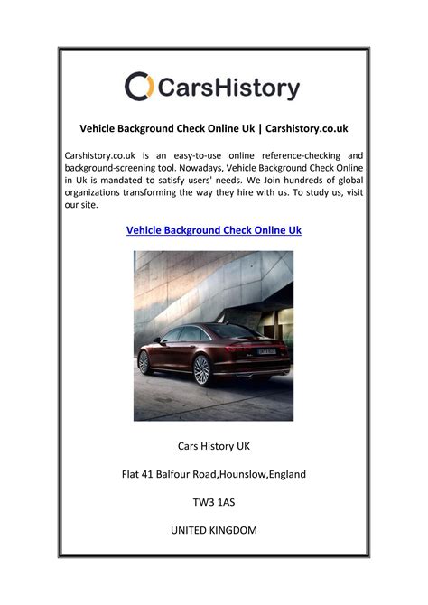 Vehicle Background Check Online Uk Uk By Cars History