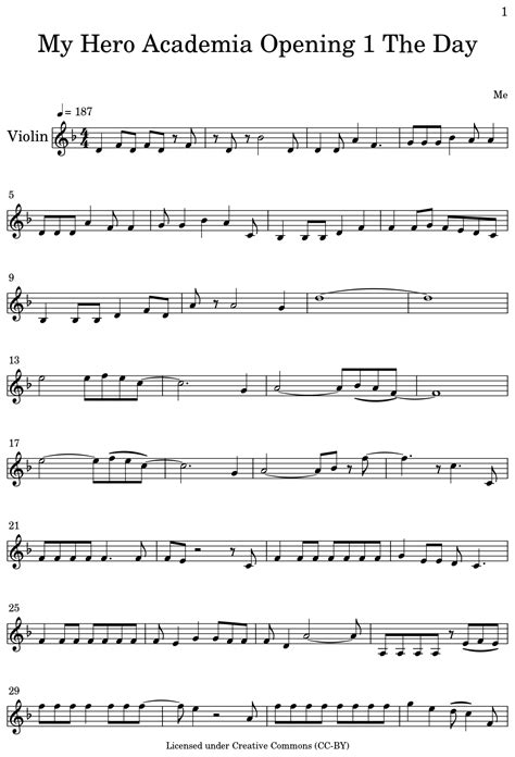 My Hero Academia Opening 1 The Day Sheet Music For Violin