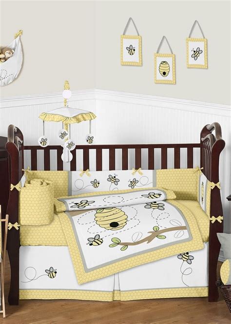Yellow And Gray Honey Bee Baby Bedding 9 Piece Unisex Nursery Crib