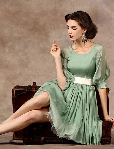1950s Retro Style Elegant Swing Dress Vintage Green Dress Womens Fashion Vintage Vintage Outfits