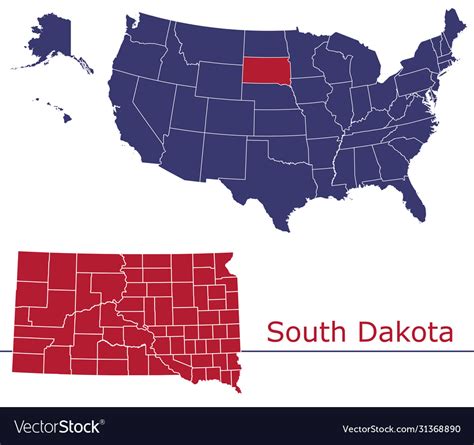 South Dakota Map Counties With Usa Map Royalty Free Vector