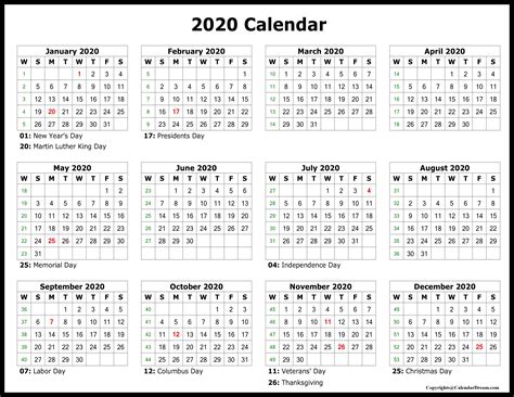 2020 Yearly Calendar Printable Printable Calendar 2023