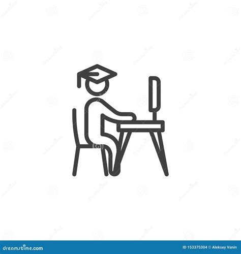 Student Studying On Laptop Line Icon Stock Vector Illustration Of Knowledge Editable