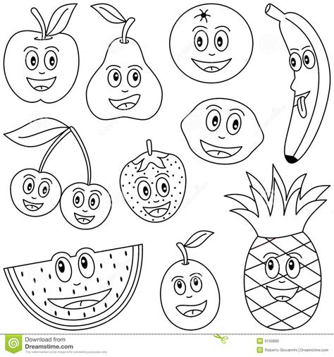 Fruit coloring pages for children to print and color. Coloring Fruit for Kids stock vector. Image of contour ...