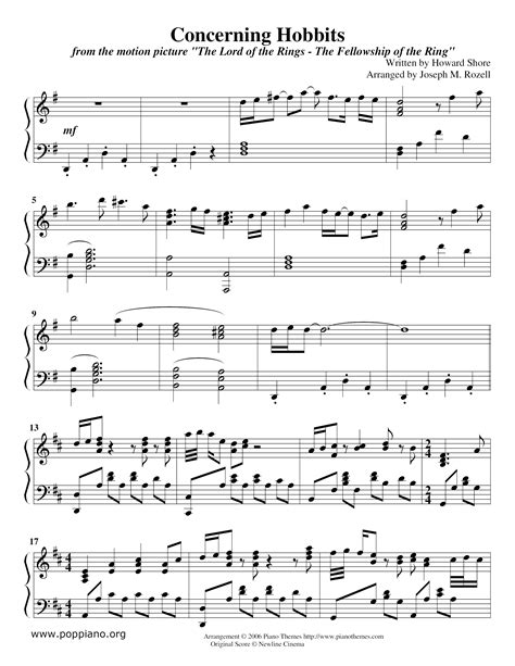 The Lord Of The Rings 魔戒 Concerning Hobbits Sheet Music Pdf Free