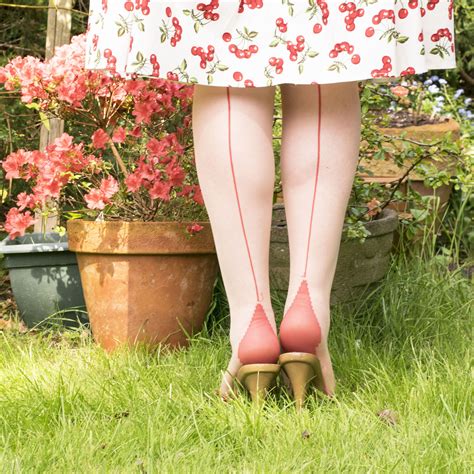 What Katie Dids Retro Contrast Seamed Stockings In Champagne With A Red Seam What Katie Did