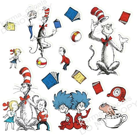 Dr Seuss Style Set 15 Sticker Set Decor Art Kids Decal 14 Cat In The Hat