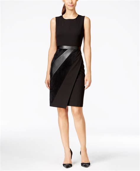 Lyst Calvin Klein Faux Leather Combo Wrap Dress In Black