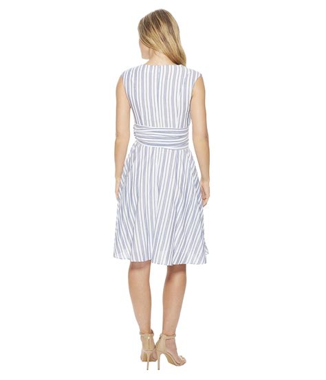 Calvin Klein Cotton Striped V Neck A Line Dress With Self Tie Waist