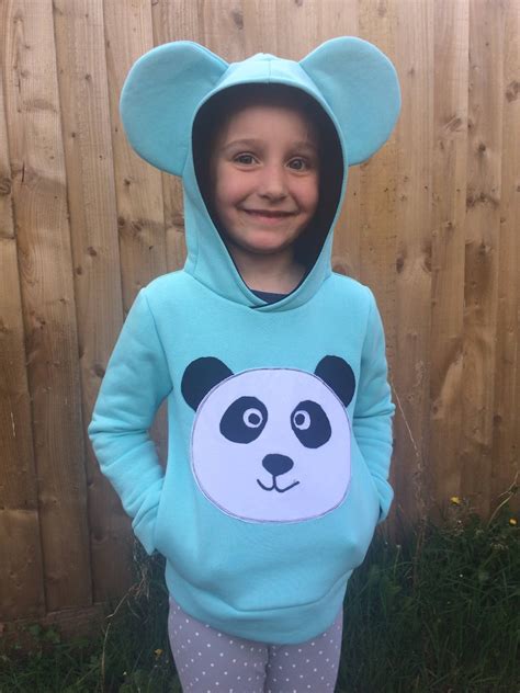 Panda Hoodie Blue Long Sleeve Pocket For Kids Unisex Big Ears Etsy Uk