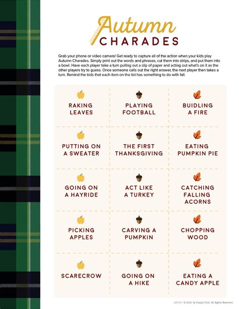 Autumn Charades Game Charades Game Fall Games Charades For Kids