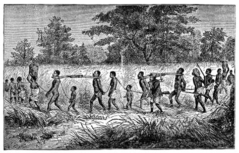 Victorian Engraving Of Indigenous African Slaves And Slavers Stok