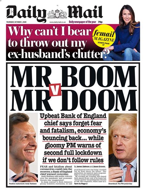 Daily mail has chosen to back the government, over the. Daily Mail Front Page 1st of October 2020 - Tomorrow's ...