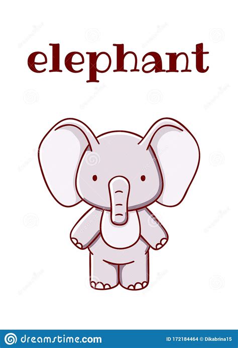 Cute Elephant Cartoon Kawaii Flat Hand Drawn Isolated On White