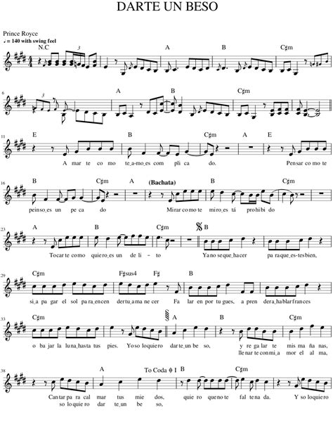 Darte Un Beso Sheet Music For Piano Solo
